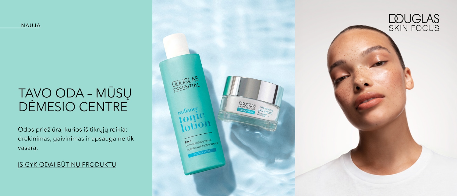 Nauja Douglas Essential Radiance tonizuojanti veido emulsija ir Douglas Skin Focus Aqua Perfect 48H drėkinamasis gelinis kremas, skirti visų tipų odai, yra jūsų odos priežiūros centre, užtikrinant drėkinimą, gaivumą ir apsaugą ne tik vasarą.