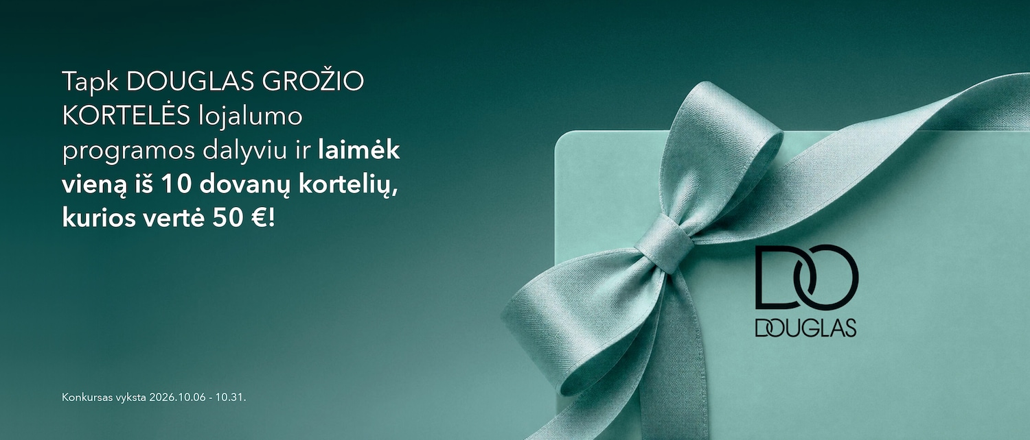 Tapkite DOUGLAS GROŽIO KORTELĖS lojalumo programos dalyviu ir laimėkite vieną iš 10 dovanų kortelių, kurių vertė 50 €! Konkursas vyksta 2026.10.06 - 10.31.