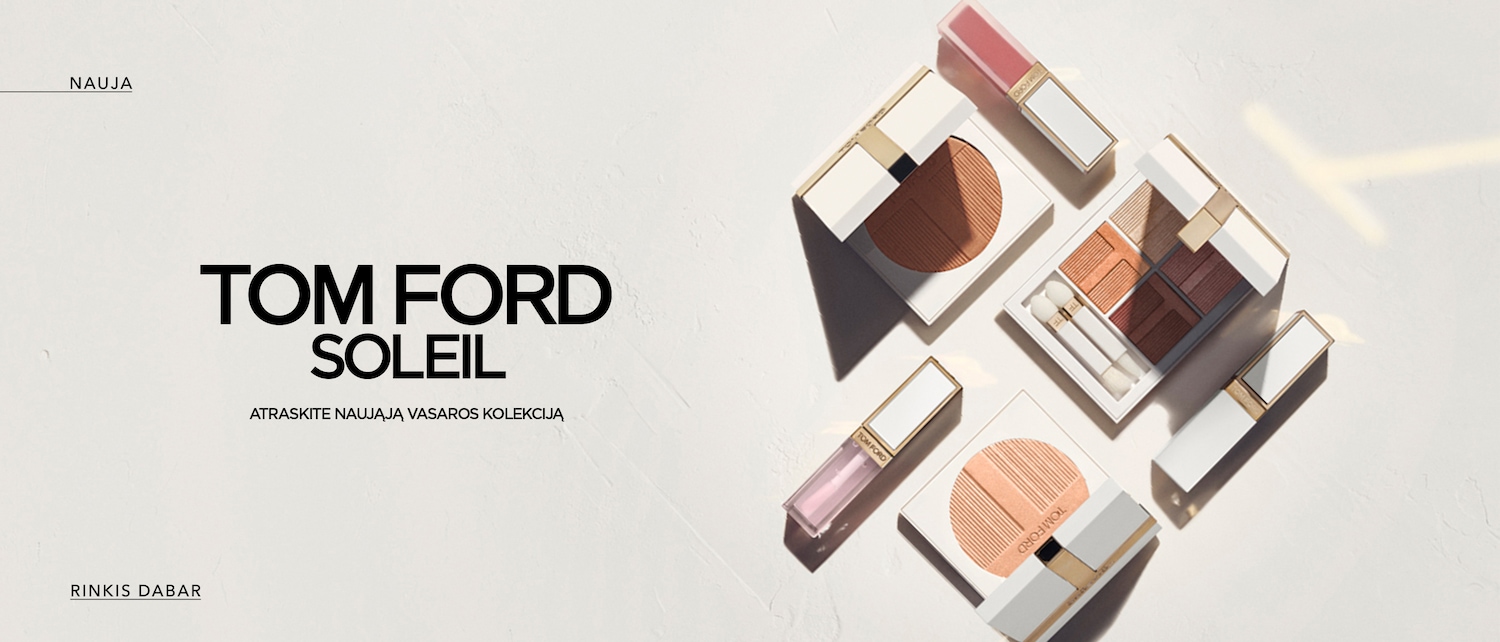 Tom Ford Soleil vasaros makiažo kolekcijos produktai šviesiame fone.