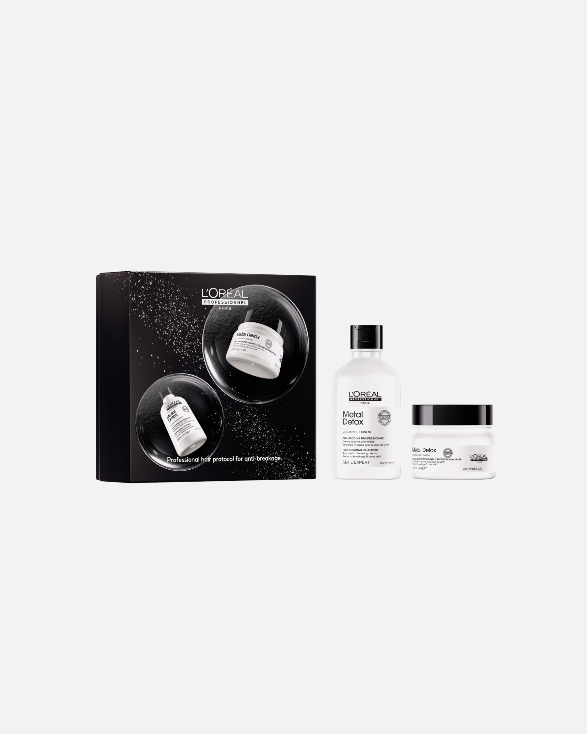 Plaukų priežiūros rinkinys UnisexL´Oréal Professionnel ParisMetal DetoxDUO (Shampoo 300ml + Mask 250ml)1 vnt.