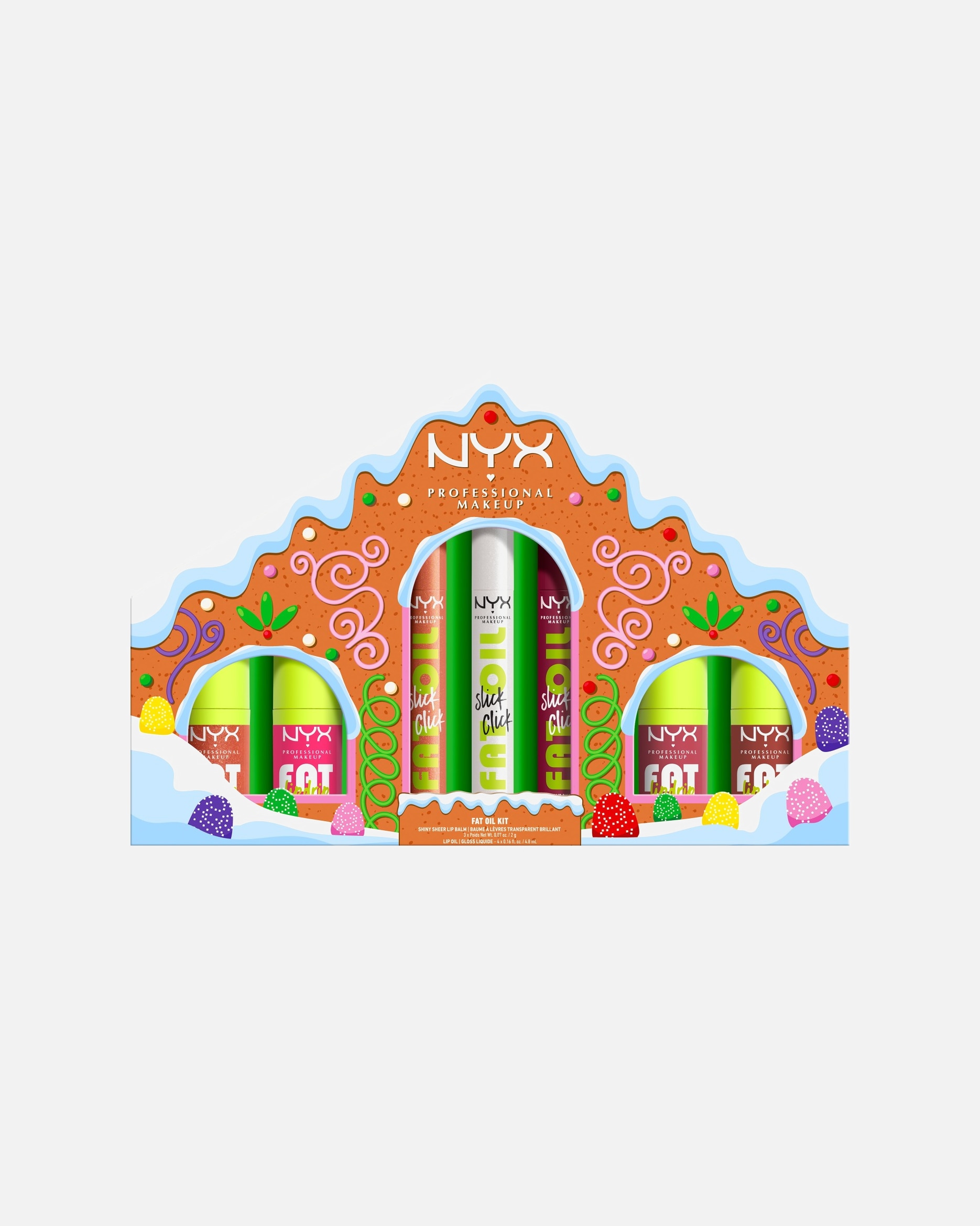 Lūpų aliejus UnisexNYX Professional MakeupHoliday CollectionFat Lip Gloss Gingerbread House Kit1 vnt.