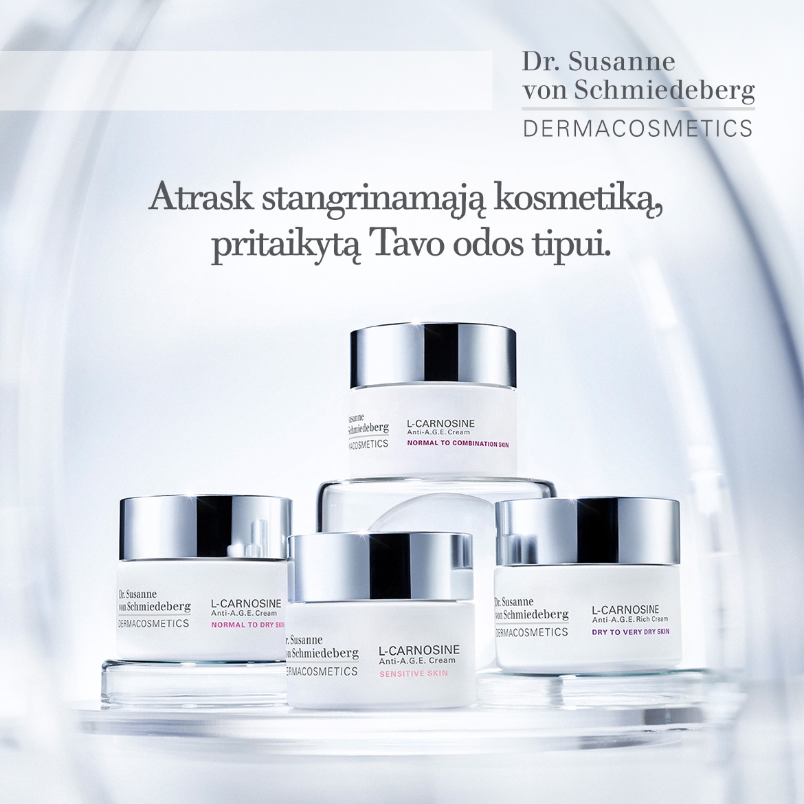 Atraskite „Dr. Susanne von Schmiedeberg DERMACOSMETICS“ stangrinamąją kosmetiką, pritaikytą Jūsų odos tipui, įvairių kremų rinkinys skirtingiems odos tipams.