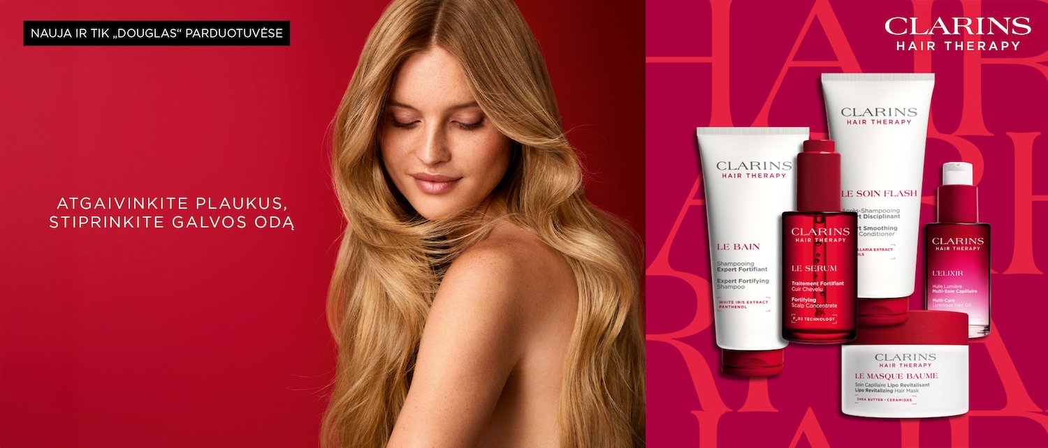 Atraskite „Clarins Hair Therapy“ plaukų priežiūros priemones, kurios atgaivins plaukus ir sustiprins galvos odą, dabar prieinamas tik „Douglas“ parduotuvėse.