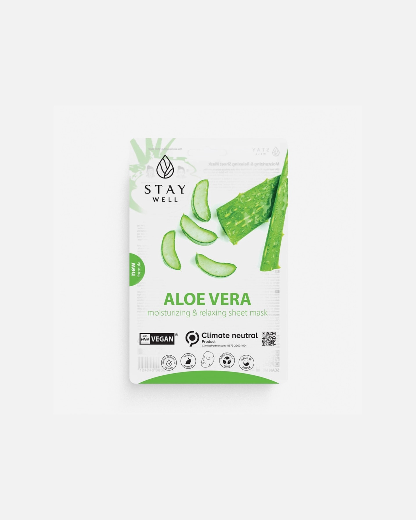 Lakštinė veido kaukė UnisexStay WellVegan Sheet Mask - Aloe20 g