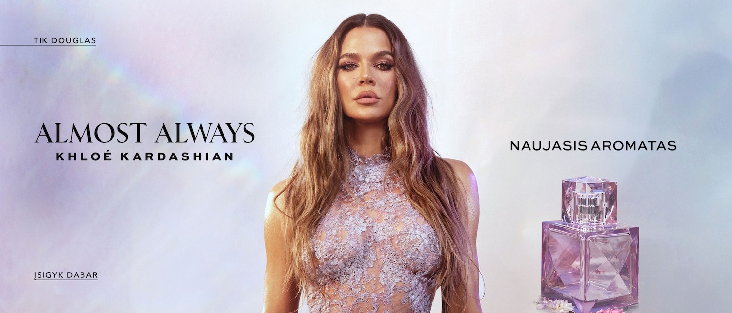 Naujasis aromatas ALMOST ALWAYS, kurį pristato Khloé Kardashian, elegantiškame šviesiai violetiniame buteliuke, kviečia atrasti tikrąjį moteriškumą.