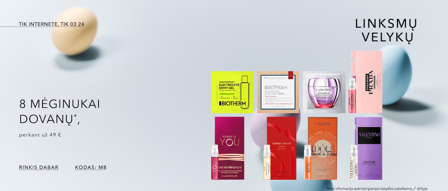 Perkant produktų už 49 € ir daugiau - 8 skirtingi mėginiai. kodas: m8