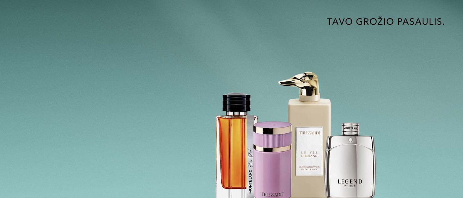 Internetinėje ir fizinėse parduotuvėse iki 05 31 iki -25%* nuolaida Trussardi, Montblanc produktams. kodas mtr