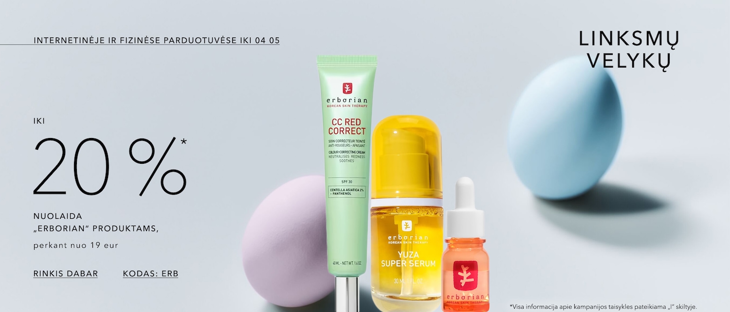 iki 20%* nuolaida ERBORIAN produktams, perkant už 19 €. Kodas: ERB