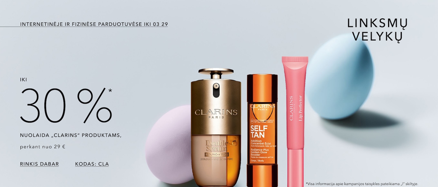 iki 30% CLARINS produktams KODAS: CLA