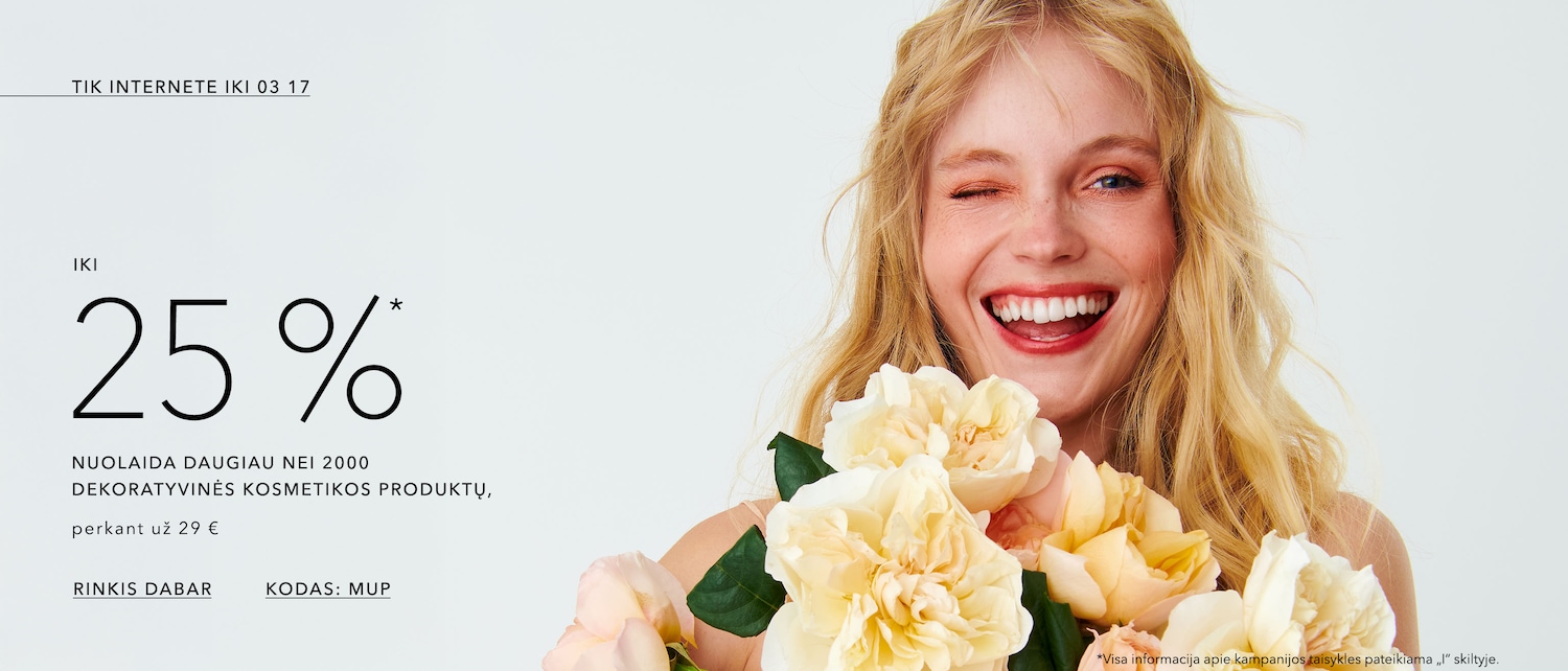 Tik internete iki 03 17 iki 25%* dekoratyvinei kosmetikai kodas mup