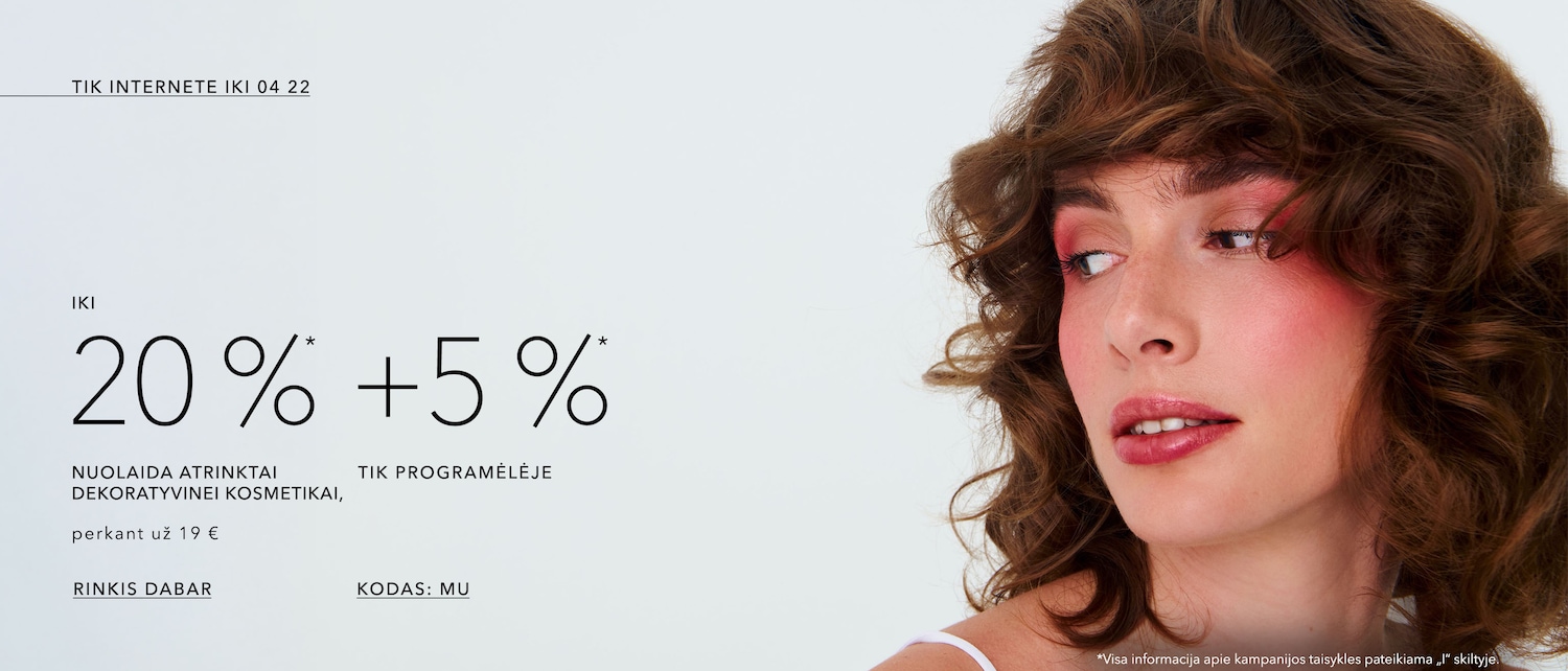 Tik programeleje! Iki 25%* atrinktai dekoratyvinei kosmetikai kodas mu