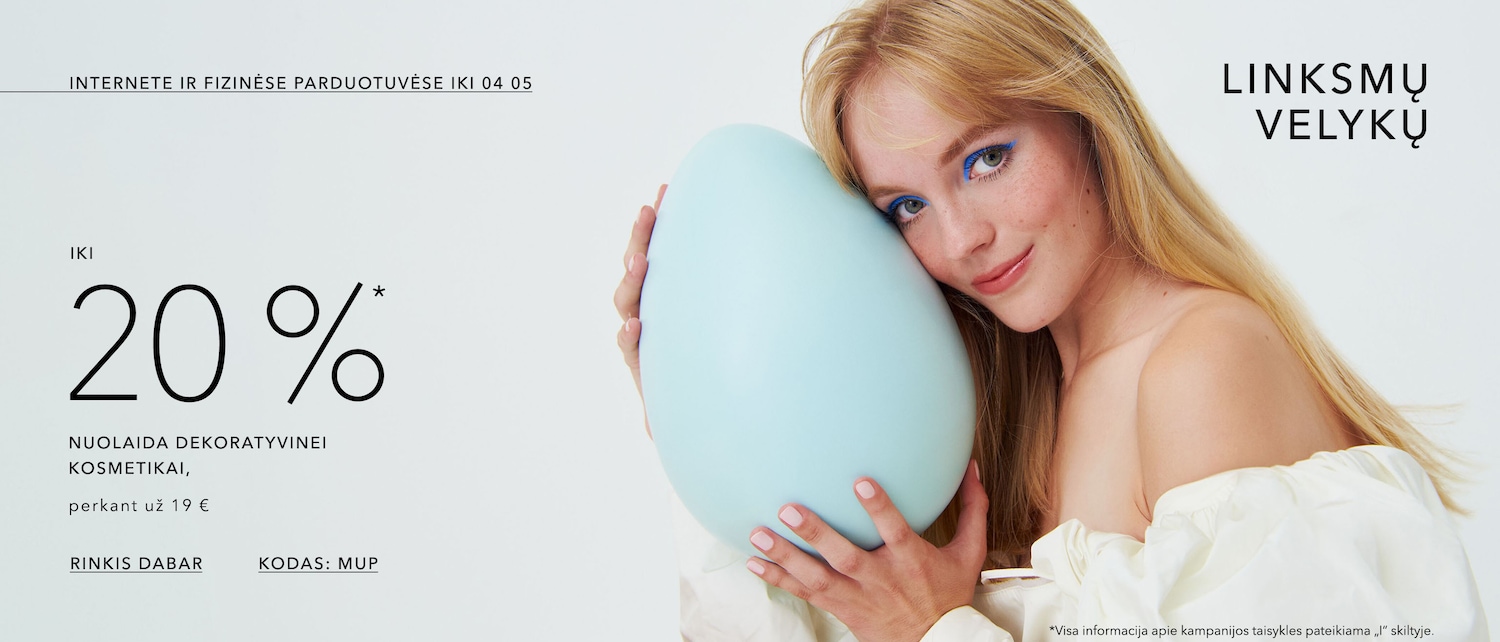 iki 20%* atrinktai dekoratyvinei kosmetikai kodas: mup