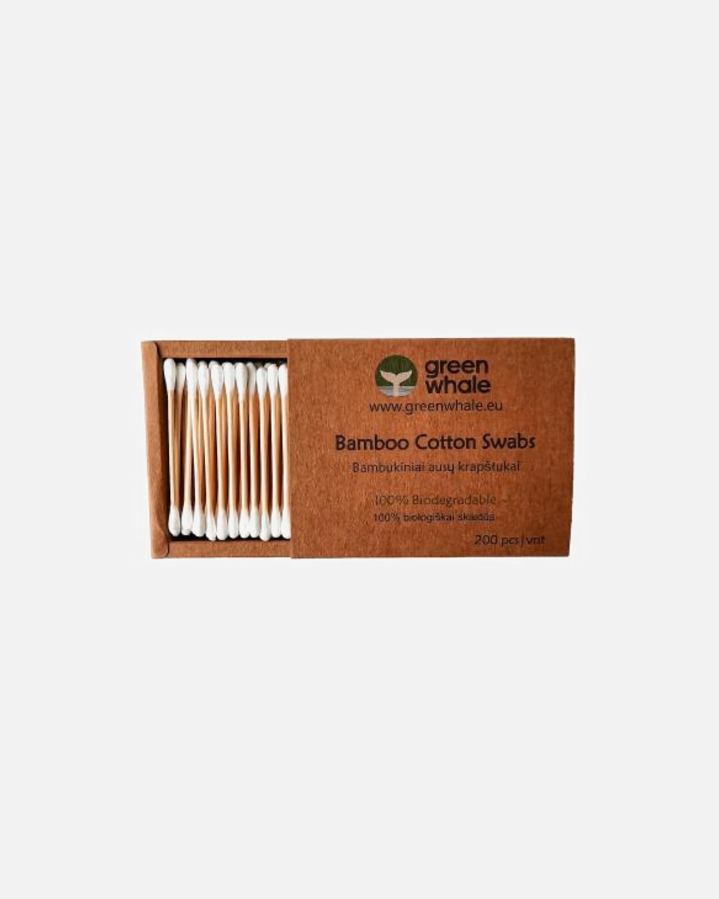 Ausų krapštukai UnisexGREEN WHALEDefault Brand LineBamboo Cotton Buds200 vnt.