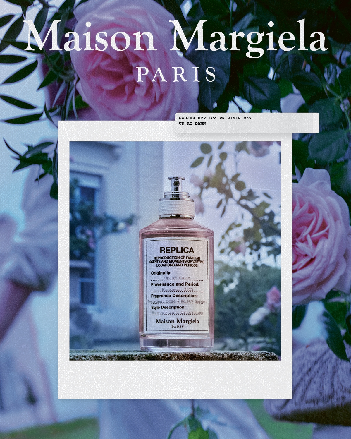 Maison Margiela Paris pristato aromatą „Up at Dawn“: dekadentiškos rožės ir miglotas sodas viename flakone, sukuriantis prisiminimus įkvėptą kvapą.