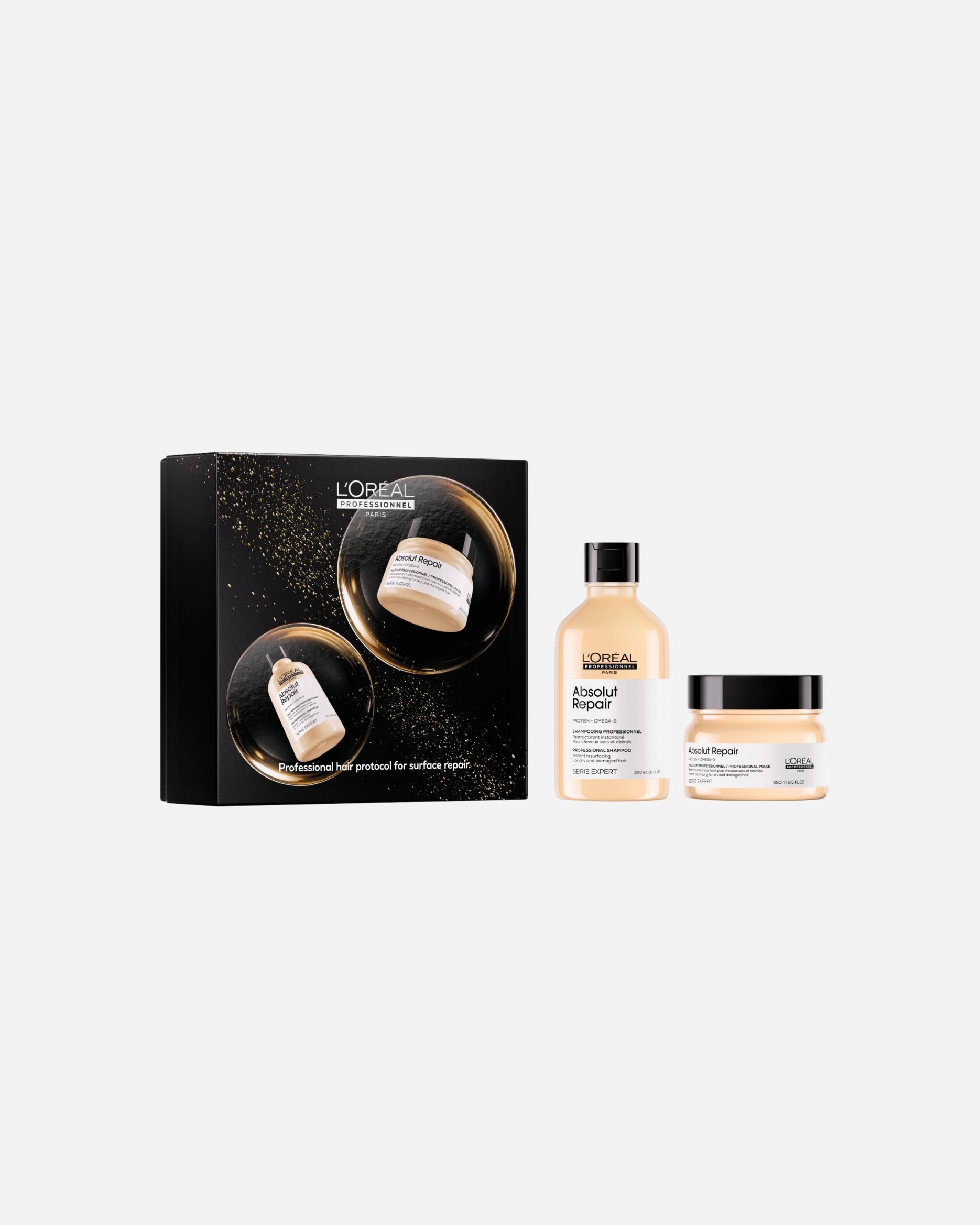 Plaukų priežiūros rinkinys UnisexL´Oréal Professionnel ParisAbsolut RepairDUO (Shampoo 300 ml & Mask 250 ml)1 vnt.