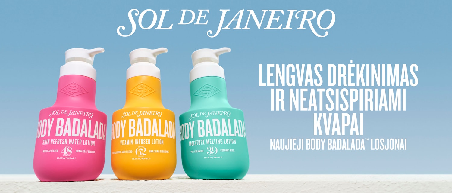 Atraskite „Sol de Janeiro Body Badalada“ losjonus: rožinį odos gaivinamąjį vandens losjoną, geltoną vitaminų prisotintą losjoną ir turkio spalvos drėgmę tirpdantį losjoną, kurie suteiks lengvą drėkinimą ir neatsparius kvapus.
