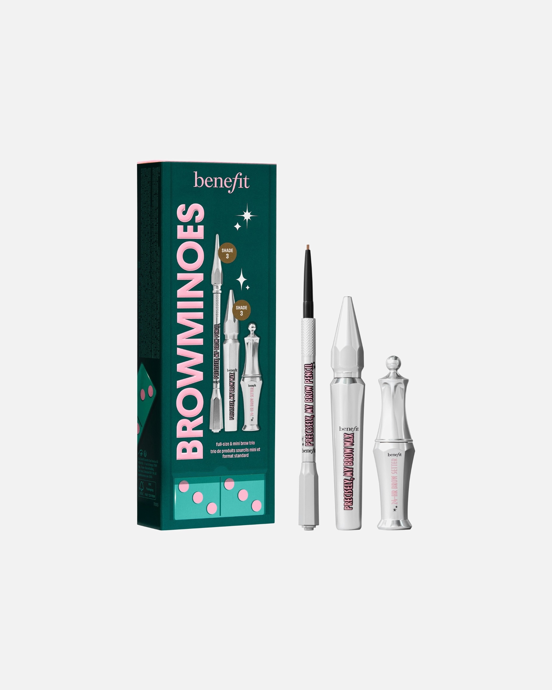 Antakių makiažo rinkinys UnisexBenefitBrowminoes Brow Set Nr. 3WARM LIGHT BROWN