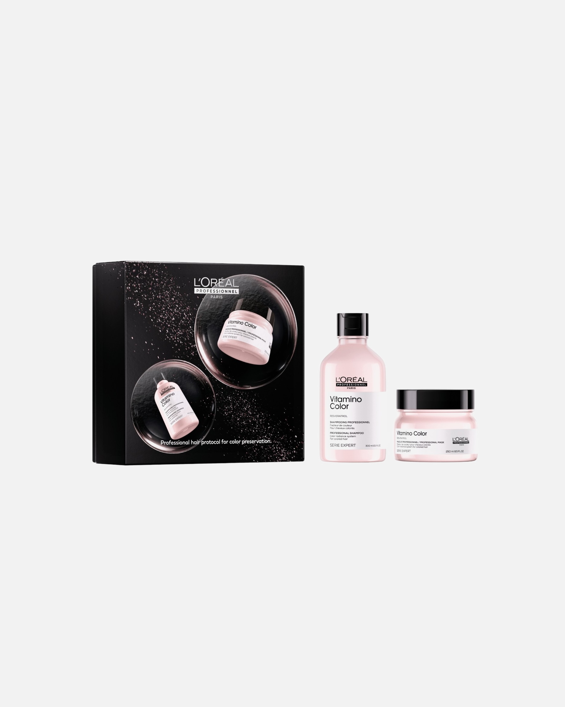 Plaukų priežiūros rinkinys UnisexL´Oréal Professionnel ParisVitamino ColorDUO (Shampoo 300ml & Mask 250ml)1 vnt.