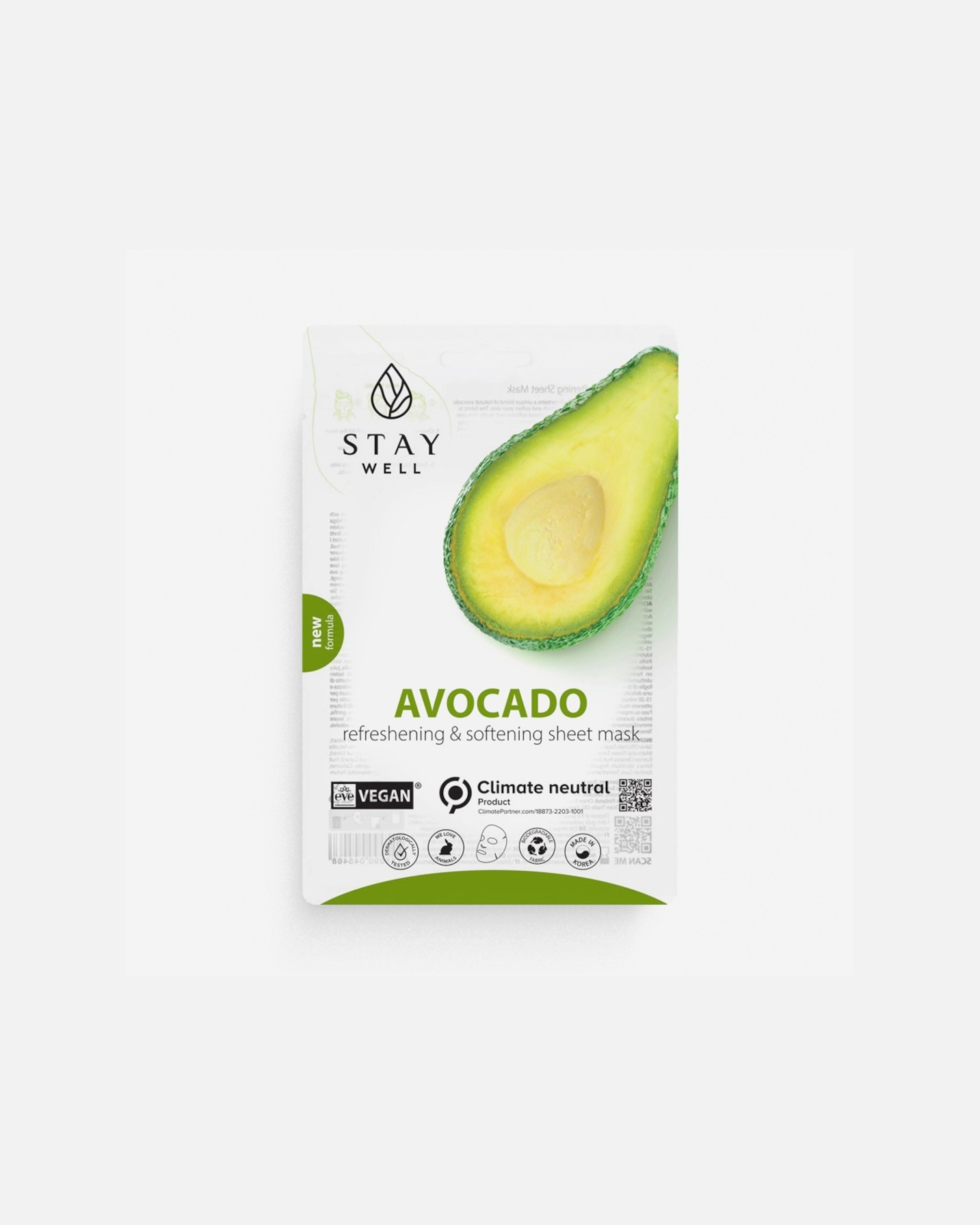 Lakštinė veido kaukė UnisexStay WellVegan Sheet Mask - Avocado20 g