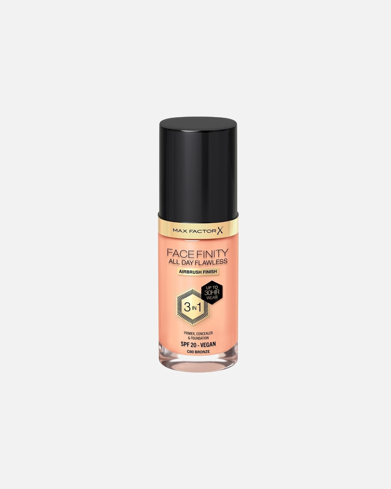 Makiažo pagrindas UnisexMax FactorFacefinity All Day Flawless 3 in 1 Vegan Foundation SPF 20Nr. N77 Soft Honey