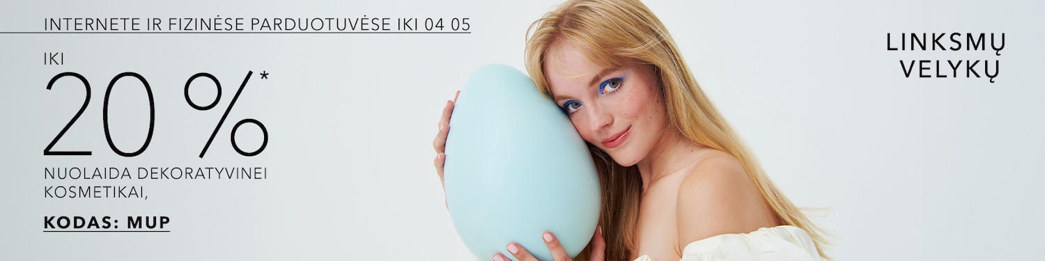 iki 20%* atrinktai dekoratyvinei kosmetikai kodas MUP