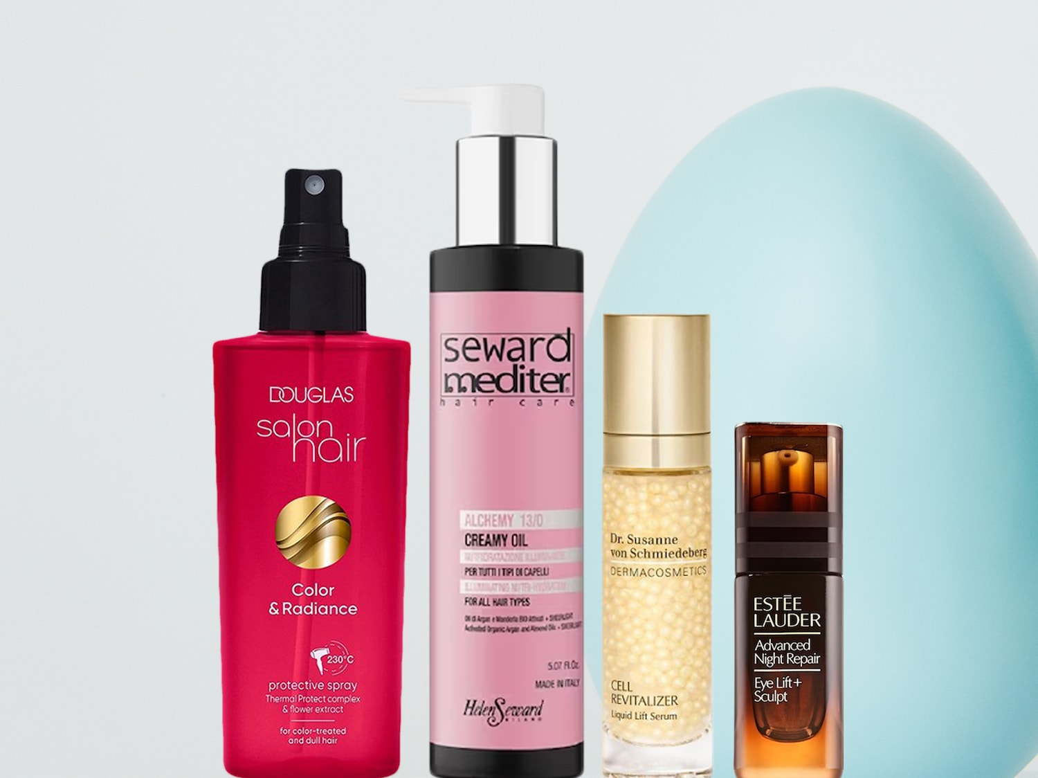 Velykinis fonas, keturi produktai - veidui, plaukams, odai.