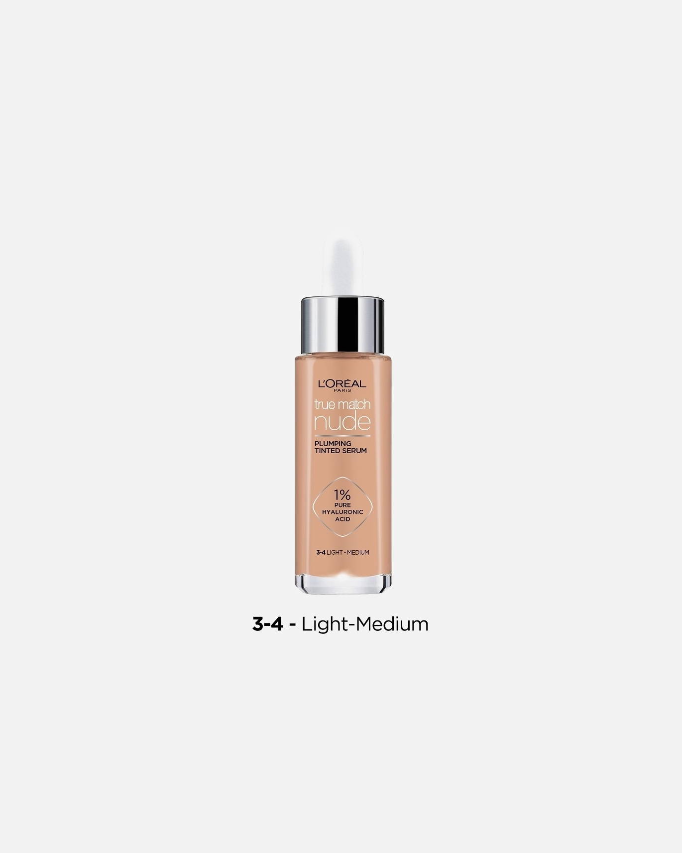 Serumas su hialurono rūgštimi UnisexL’Oréal ParisTrue Match Nude Plumping Tinted SerumNr. 3-4 Light Medium
