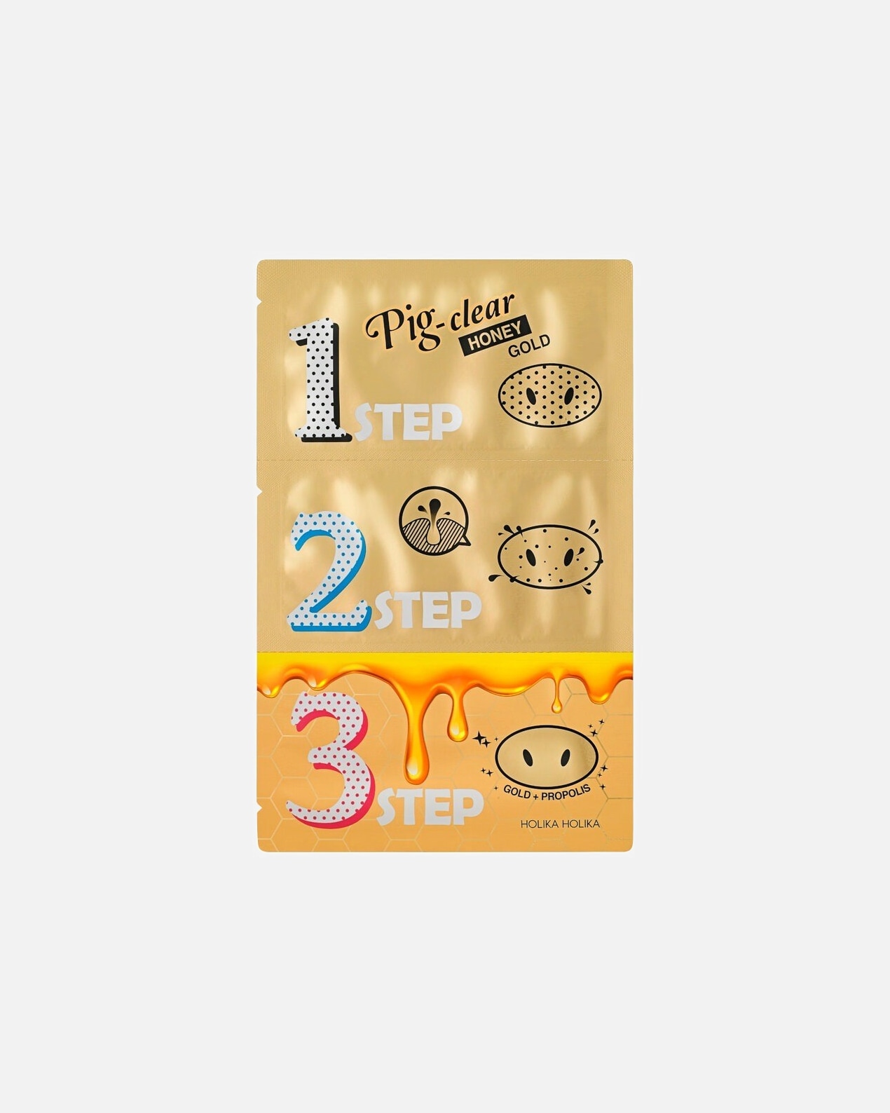 Veido priežiūros rinkinys UnisexHolika HolikaPig Nose Clear Blackhead 3-Step Kit (Honey Gold)1 vnt.