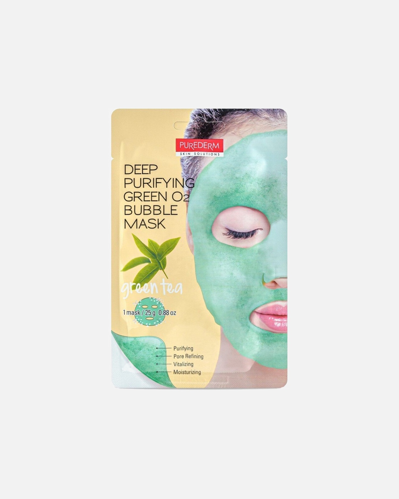 Lakštinė veido kaukė UnisexPuredermDeep Purifying Green O2 Bubble Mask25 g