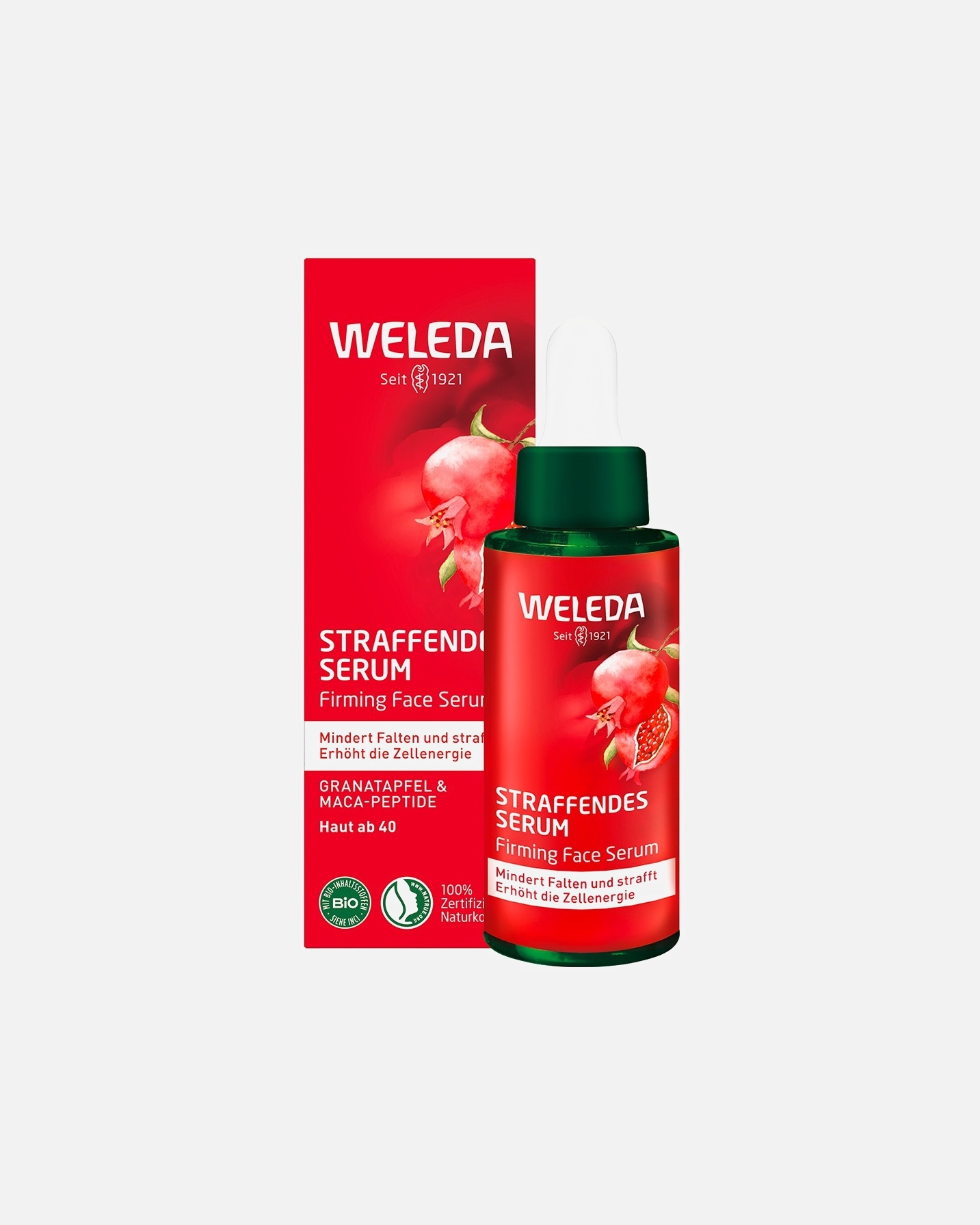 Veido serumas brandžiai odai, Raukšlių užpildytojas UnisexWeledaGranatapfelPomegranate & Maca Peptides Firming Face Serum30 ml