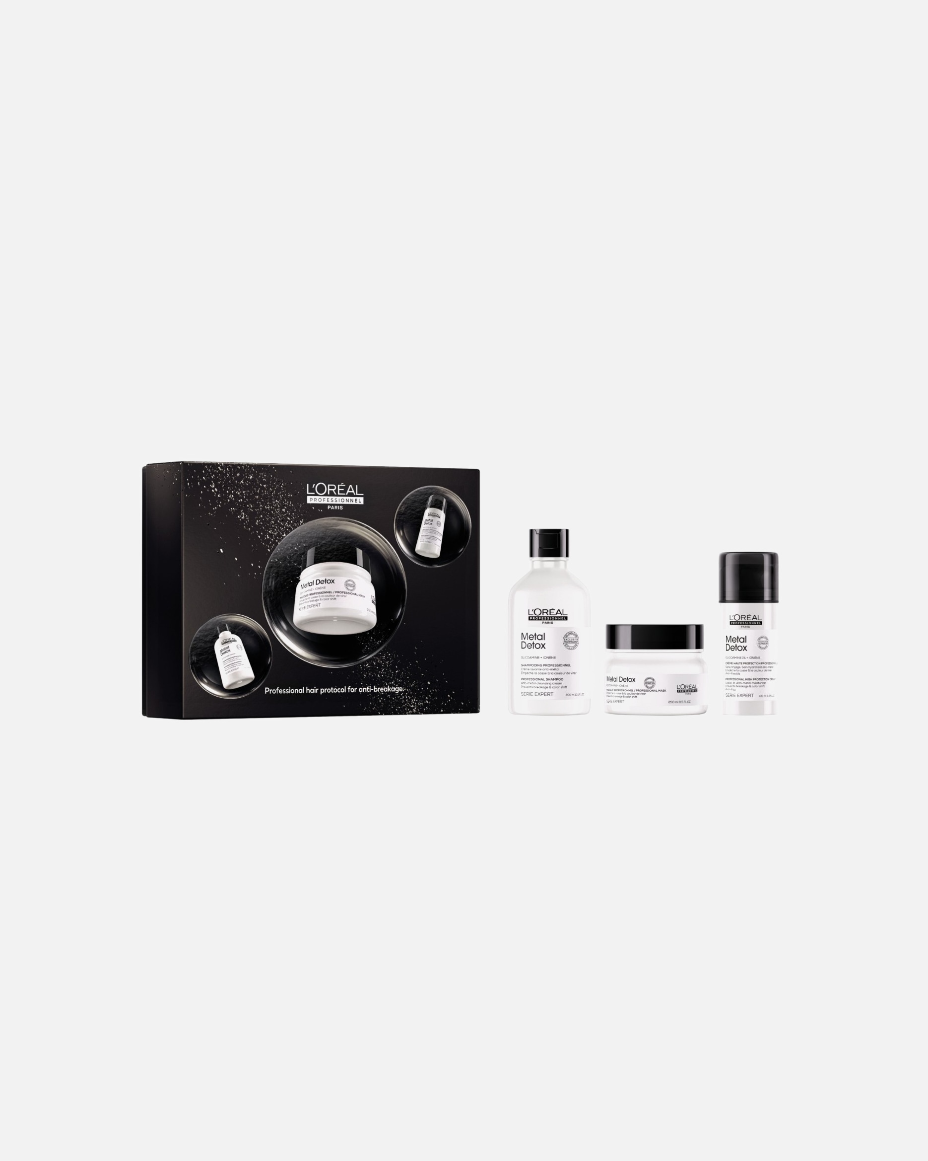 Plaukų priežiūros rinkinys UnisexL´Oréal Professionnel ParisMetal DetoxTRIO (Shampoo 300ml + Mask 250ml + Cream 100ml)1 vnt.