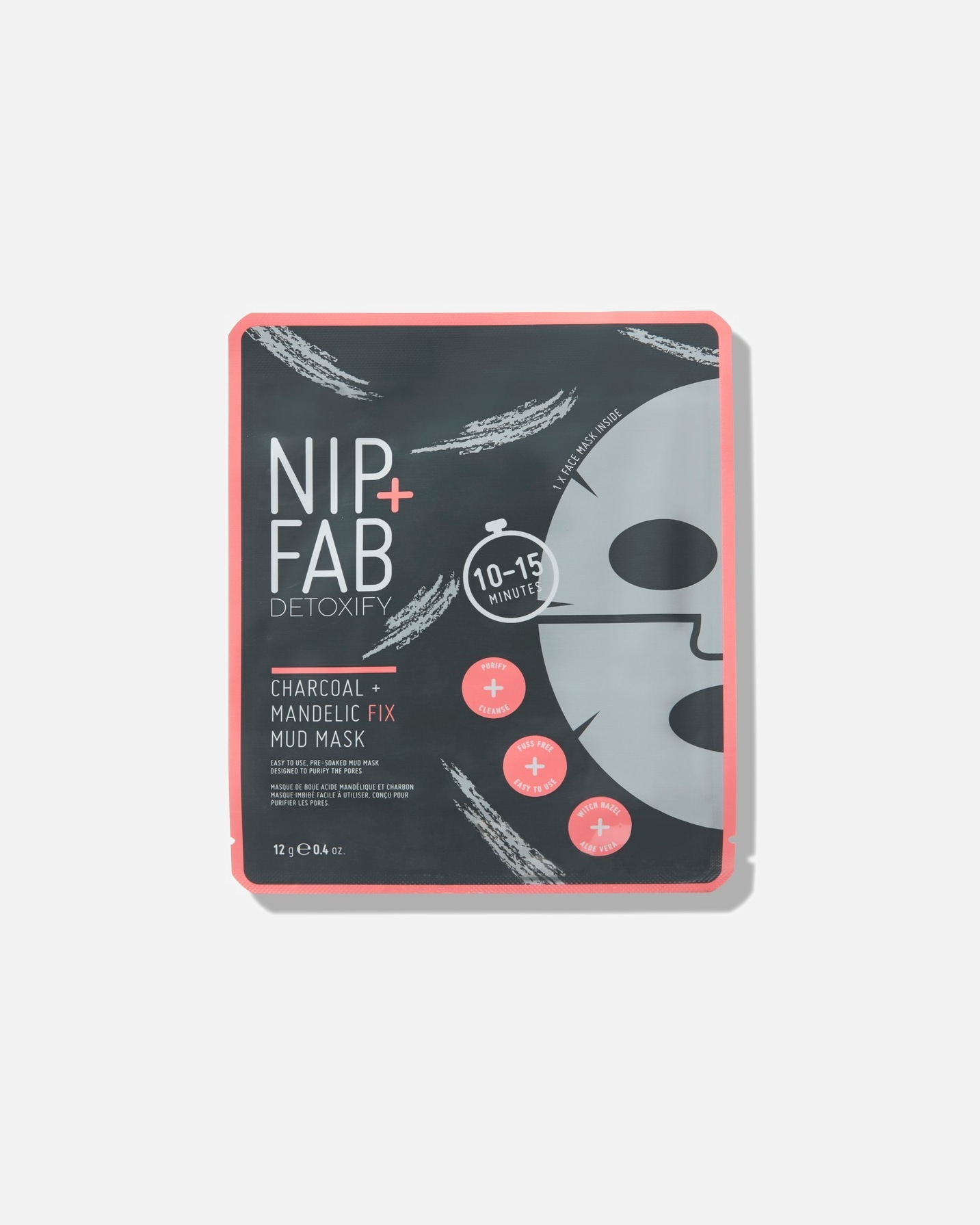 Lakštinė veido kaukė UnisexNip + FabCharcoal + Mandelic Fix Mud Mask12 g