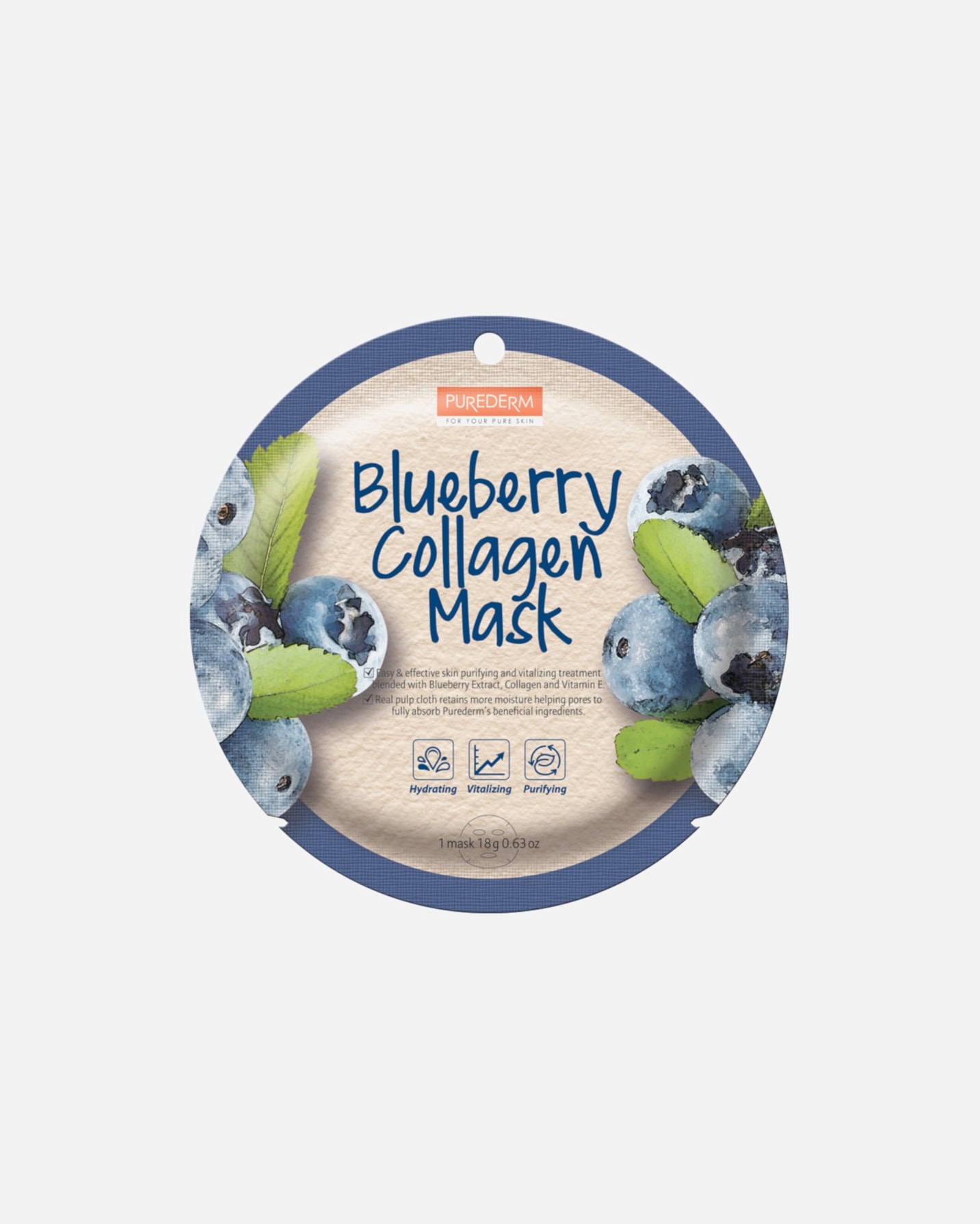 Spindesio suteikianti veido kaukė UnisexPuredermBlueberry Collagen Mask18 g