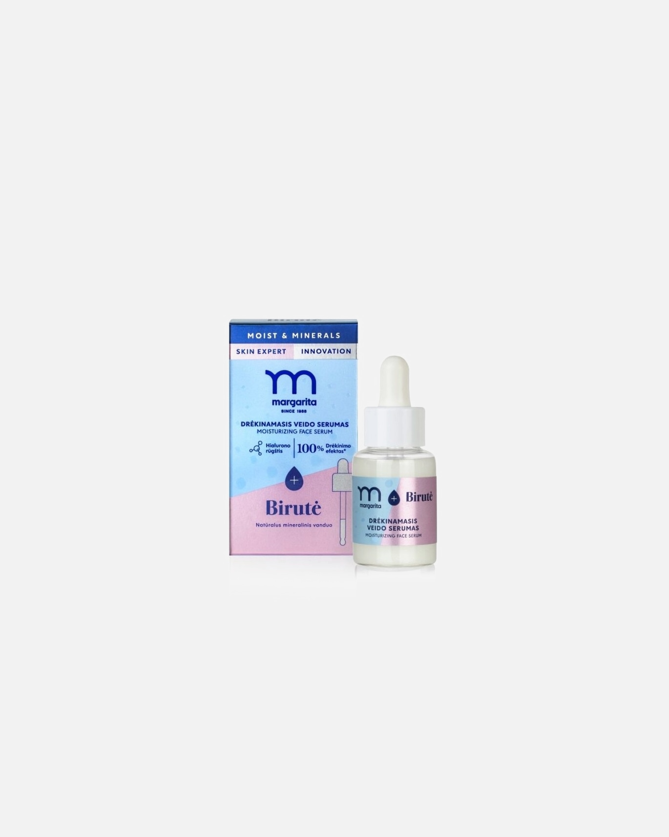 Drėkinamasis veido serumas, Veido serumas/koncentratas UnisexMARGARITADefault Brand LineMOIST & MINERALS Moisturizing Face Serum with "Birutė" Mineral Water30 ml